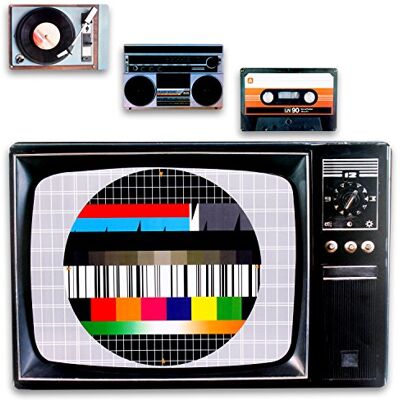 ART Podkładki stołowe z tworzywa sztucznego w stylu retro 80 w zestawie 4 szt. w kasetce, obrazku testowym, gramofonowym i getthoblaster ART Podkładki stołowe z tworzywa sztucznego w stylu retro 80 w zestawie 4 szt. w kasetce, obrazku testowym, gramofonowym i getthoblaster