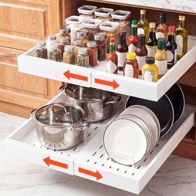 VEVOR 2 x wysuwany organizer do szafek kuchennych 31-48 cm, głębokość 52 cm, wysuwane szuflady do szafek, wysuwane szuflady do szafek kuchennych z nano-taśmą klejącą, kolor biały VEVOR 2 x wysuwany organizer do szafek kuchennych 31-48 cm, głębokość 52 cm, wysuwane szuflady do szafek, wysuwane szuflady do szafek kuchennych z nano-taśmą klejącą, kolor biały
