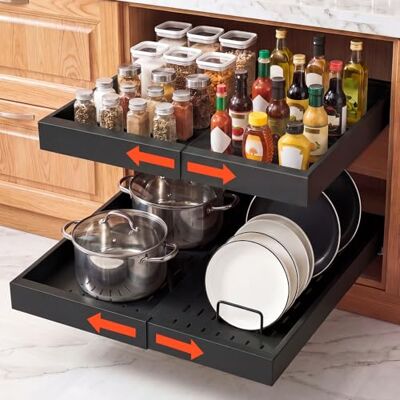 VEVOR 2 x wysuwany organizer do szafek kuchennych 31-48 cm, głębokość 52 cm, wysuwane szuflady do szafek, wysuwane szuflady do szafek kuchennych z nano-taśmą klejącą, kolor czarny VEVOR 2 x wysuwany organizer do szafek kuchennych 31-48 cm, głębokość 52 cm, wysuwane szuflady do szafek, wysuwane szuflady do szafek kuchennych z nano-taśmą klejącą, kolor czarny