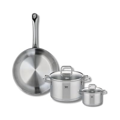 FACKELMANN ELO 9696050 naczynia kuchenne 3 sztuki, zestaw 1 patelni 28 cm i 2 rondel 12 i 20 cm Elo Profi Citrin, stal nierdzewna, indukcja FACKELMANN ELO 9696050 naczynia kuchenne 3 sztuki, zestaw 1 patelni 28 cm i 2 rondel 12 i 20 cm Elo Profi Citrin, stal nierdzewna, indukcja