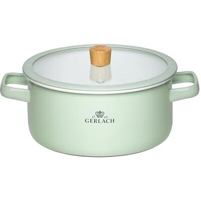 Gerlach 1760 Garnek Emaliowany 20 cm 3 L Pokrywka ze Szkła Hartowanego Wszystkie Kuchenki Zielony Pastel Natur Enamel Gerlach 1760 Garnek Emaliowany 20 cm 3 L Pokrywka ze Szkła Hartowanego Wszystkie Kuchenki Zielony Pastel Natur Enamel