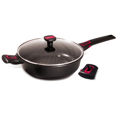 Baumalu , Granit Pro Sauteuse ze szklaną pokrywą 28 cm nieprzywierająca powłoka ceramiczna, odporna na odkształcenia, kompatybilna z kuchenkami gazowymi, indukcyjnymi i elektrycznymi, czarna Baumalu , Granit Pro Sauteuse ze szklaną pokrywą 28 cm nieprzywierająca powłoka ceramiczna, odporna na odkształcenia, kompatybilna z kuchenkami gazowymi, indukcyjnymi i elektrycznymi, czarna
