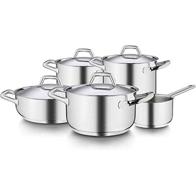 Barazzoni Chef Line 9-częściowy akumulator, wyprodukowano we Włoszech, stal nierdzewna 18/10, indukcja+gaz, potrójne dno, wolne PFAS, srebro, 22 cm Barazzoni Chef Line 9-częściowy akumulator, wyprodukowano we Włoszech, stal nierdzewna 18/10, indukcja+gaz, potrójne dno, wolne PFAS, srebro, 22 cm