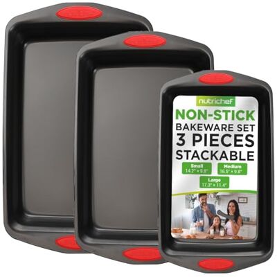 NutriChef Zestaw 3 Form do Pieczenia Premium Akcesoria do Pieczenia z Powłoką Nieprzywierającą z Węglowej Stali z Silikonowymi Uchwytami, w Tym Duża, Średnia i Mała Forma do Pieczenia i Gotowania NutriChef Zestaw 3 Form do Pieczenia Premium Akcesoria do Pieczenia z Powłoką Nieprzywierającą z Węglowej Stali z Silikonowymi Uchwytami, w Tym Duża, Średnia i Mała Forma do Pieczenia i Gotowania