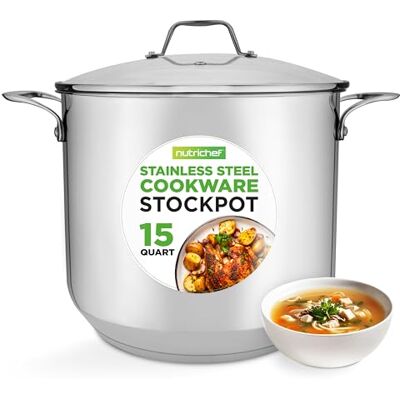 NutriChef Duży garnek ze stali nierdzewnej z pokrywką, duży garnek do zupy, ciężki garnek do gotowania ze szklaną pokrywką, garnek do gulaszu, garnek indukcyjny, lustrzane wykończenie, głęboki garnek NutriChef Duży garnek ze stali nierdzewnej z pokrywką, duży garnek do zupy, ciężki garnek do gotowania ze szklaną pokrywką, garnek do gulaszu, garnek indukcyjny, lustrzane wykończenie, głęboki garnek