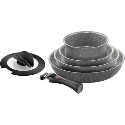 BALLARINI Torre 6-częściowy zestaw patelni i garnka, powłoka ceramiczna, nadaje się do płyt indukcyjnych, zdejmowany uchwyt, pokrywa ze składanymi uchwytami, aluminium, kolor szary BALLARINI Torre 6-częściowy zestaw patelni i garnka, powłoka ceramiczna, nadaje się do płyt indukcyjnych, zdejmowany uchwyt, pokrywa ze składanymi uchwytami, aluminium, kolor szary