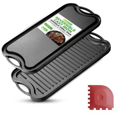 NutriChef Dwustronna Żeliwna Płyta Grillowa – Żeliwna Patelnia Grillowa i Płyta do Grillowania do Piekarnika, z Skrobakiem, do Kuchenek Elektrycznych i Ceramicznych NutriChef Dwustronna Żeliwna Płyta Grillowa – Żeliwna Patelnia Grillowa i Płyta do Grillowania do Piekarnika, z Skrobakiem, do Kuchenek Elektrycznych i Ceramicznych