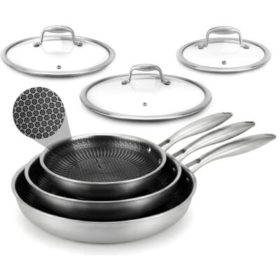 NutriChef Zestaw 6 patelni ze stali nierdzewnej Tri-Ply – Patelnia nieprzywierająca 8", 10", 12" z pokrywkami, odpowiednia do indukcji, odporna na wysoką temperaturę, odporna na zarysowania NutriChef Zestaw 6 patelni ze stali nierdzewnej Tri-Ply – Patelnia nieprzywierająca 8", 10", 12" z pokrywkami, odpowiednia do indukcji, odporna na wysoką temperaturę, odporna na zarysowania