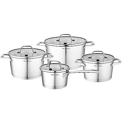 Florina Professional Bateria kuchenna ze stali nierdzewnej, 8 sztuk, Indukcja, 4 garnki, 4 szklane pokrywki, nadaje się do wszystkich rodzajów kuchni, Zmywarka, 5K3770 Florina Professional Bateria kuchenna ze stali nierdzewnej, 8 sztuk, Indukcja, 4 garnki, 4 szklane pokrywki, nadaje się do wszystkich rodzajów kuchni, Zmywarka, 5K3770