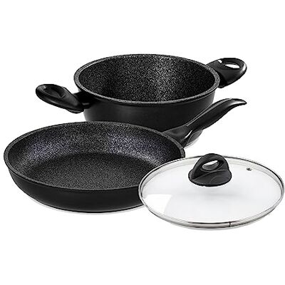 Barazzoni Granitica Extra Induction, zestaw 3 sztuki, patelnia 24 Cm, zapiekanka 20 Cm, szklana pokrywa 20 Cm Barazzoni Granitica Extra Induction, zestaw 3 sztuki, patelnia 24 Cm, zapiekanka 20 Cm, szklana pokrywa 20 Cm