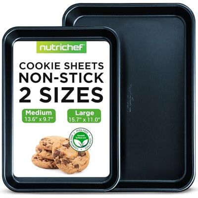 NutriChef Baking Pans Set 2-Pack Non-Stick Cookie Sheet Bakeware, Durable Food-Grade Metal, Easy-to-Clean Oven Trays, Dishwasher Safe, Stain-Resistant, Fits Toaster & Convection Oven (Blue Diamond) NutriChef Baking Pans Set 2-Pack Non-Stick Cookie Sheet Bakeware, Durable Food-Grade Metal, Easy-to-Clean Oven Trays, Dishwasher Safe, Stain-Resistant, Fits Toaster & Convection Oven (Blue Diamond)