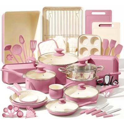 NutriChef Zestaw 54 części do kuchni – Kompletny zestaw z nieprzywierającymi, ceramicznymi garnkami i patelniami z akcesoriami do pieczenia, nożami, odpowiedni do gazu, elektryczności i indukcji NutriChef Zestaw 54 części do kuchni – Kompletny zestaw z nieprzywierającymi, ceramicznymi garnkami i patelniami z akcesoriami do pieczenia, nożami, odpowiedni do gazu, elektryczności i indukcji