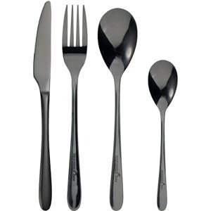 Bergner PRAGA 16-częściowy zestaw sztućców ze stali nierdzewnej zawiera 4 noże, 4 łyżki, 4 widelce, 4 łyżki stołowe, eleganckie czarne wykończenie, trwałe i stylowe na każdą okazję Bergner PRAGA 16-częściowy zestaw sztućców ze stali nierdzewnej zawiera 4 noże, 4 łyżki, 4 widelce, 4 łyżki stołowe, eleganckie czarne wykończenie, trwałe i stylowe na każdą okazję