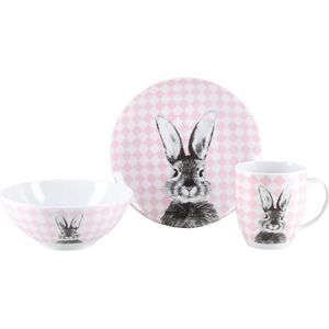 Creatable , 25217, seria Happy Bunny Pink, 3-częściowy zestaw naczyń wielkanocnych z porcelany, nadaje się do mycia w zmywarce i używania w kuchence mikrofalowej, Made in Europe Creatable , 25217, seria Happy Bunny Pink, 3-częściowy zestaw naczyń wielkanocnych z porcelany, nadaje się do mycia w zmywarce i używania w kuchence mikrofalowej, Made in Europe