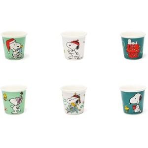Excelsa Peanuts Shiny & Bright Zestaw 6 szklanek do kawy espresso, porcelana New Bone China, zielony i biały, ozdobiony świątecznym Snoopy, 6 x 6 cm, 90 ml Excelsa Peanuts Shiny & Bright Zestaw 6 szklanek do kawy espresso, porcelana New Bone China, zielony i biały, ozdobiony świątecznym Snoopy, 6 x 6 cm, 90 ml