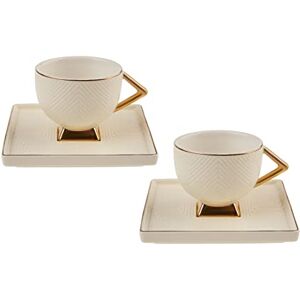 KARACA araca Zestaw kremowy w stylu art deco z 2 filiżankami do kawy, filiżanki do mokki 90 ml, zestaw filiżanek do espresso z porcelany, filiżanki do kawy z podstawką, stylowy dzbanek do kawy KARACA araca Zestaw kremowy w stylu art deco z 2 filiżankami do kawy, filiżanki do mokki 90 ml, zestaw filiżanek do espresso z porcelany, filiżanki do kawy z podstawką, stylowy dzbanek do kawy