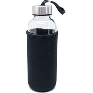 NERTHUS FIH 647 szklana butelka 400 ml z czarnym neoprenowym etui wielokrotnego użytku idealna do wody i codziennego użytku NERTHUS FIH 647 szklana butelka 400 ml z czarnym neoprenowym etui wielokrotnego użytku idealna do wody i codziennego użytku