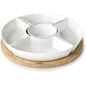 LACOR 61243 Tacka bambusowa, 100% naturalna bambusowa taca, 5 misek porcelanowych, solidna i trwała, łatwa do czyszczenia, odpowiednia do zmywarki, piekarnika i kuchenki mikrofalowej, Wymiary: 26 LACOR 61243 Tacka bambusowa, 100% naturalna bambusowa taca, 5 misek porcelanowych, solidna i trwała, łatwa do czyszczenia, odpowiednia do zmywarki, piekarnika i kuchenki mikrofalowej, Wymiary: 26