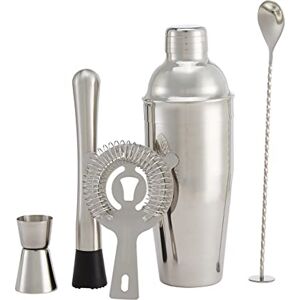 Amazon Basics zestaw sztućców barowych, shaker 710 ml, sitko, jigger i ubijak, 5 szt., stal nierdzewna Amazon Basics zestaw sztućców barowych, shaker 710 ml, sitko, jigger i ubijak, 5 szt., stal nierdzewna
