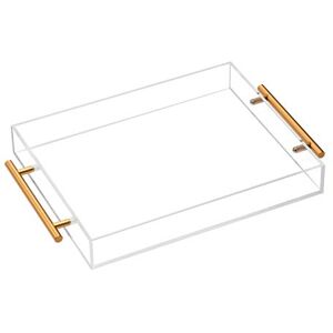 KEVJES Przezroczysta akrylowa taca do serwowania Lucite z metalowymi uchwytami, 38 x 35 cm, dekoracyjny organizer do przechowywania z konstrukcją odporną na zalanie, do serwowania kawy, śniadania, kolacji i KEVJES Przezroczysta akrylowa taca do serwowania Lucite z metalowymi uchwytami, 38 x 35 cm, dekoracyjny organizer do przechowywania z konstrukcją odporną na zalanie, do serwowania kawy, śniadania, kolacji i