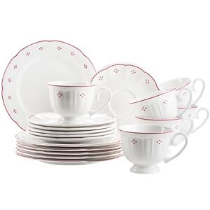 MÄSER Seria Lova 18-częściowy serwis do kawy, porcelana – 6 talerzy deserowych 19,5 cm, 6 filiżanek 19 ml i 6 spodków 15,5 cm, czerwony MÄSER Seria Lova 18-częściowy serwis do kawy, porcelana – 6 talerzy deserowych 19,5 cm, 6 filiżanek 19 ml i 6 spodków 15,5 cm, czerwony