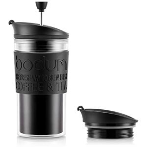Bodum Izolowany kubek tłokowy 11102-01s z pokrywą na zawiasach, 0,35 litra, czarny, przezroczysty, plastikowy, 8,9 cm Bodum Izolowany kubek tłokowy 11102-01s z pokrywą na zawiasach, 0,35 litra, czarny, przezroczysty, plastikowy, 8,9 cm