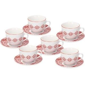 Avilia Zestaw 6 filiżanek do kawy lub herbaty ze spodkami zestaw filiżanek i spodków z arabskimi dekoracjami, porcelanowy, 270 ccm, biały i czerwony Avilia Zestaw 6 filiżanek do kawy lub herbaty ze spodkami zestaw filiżanek i spodków z arabskimi dekoracjami, porcelanowy, 270 ccm, biały i czerwony