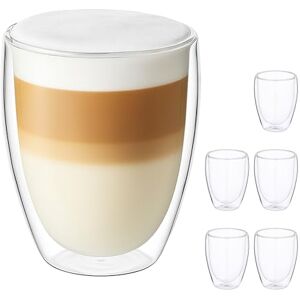 Relaxdays Szklanki do kawy, zestaw 6 sztuk, kubki z podwójnymi ściankami, 350 ml, nadają się do mycia w zmywarce, izolowane kubki do latte, przezroczyste Relaxdays Szklanki do kawy, zestaw 6 sztuk, kubki z podwójnymi ściankami, 350 ml, nadają się do mycia w zmywarce, izolowane kubki do latte, przezroczyste