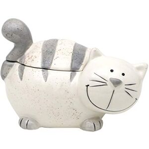 Dekohelden24 Ceramiczna puszka z pokrywką, jako kot, wymiary ok. 12 x 11 x 13 cm, szara Dekohelden24 Ceramiczna puszka z pokrywką, jako kot, wymiary ok. 12 x 11 x 13 cm, szara