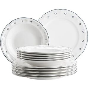 MÄSER Seria Lova 12-częściowy serwis stołowy z porcelany – 6 talerzy obiadowych 26 cm i 6 talerzy do zupy 22 cm – niebieski MÄSER Seria Lova 12-częściowy serwis stołowy z porcelany – 6 talerzy obiadowych 26 cm i 6 talerzy do zupy 22 cm – niebieski