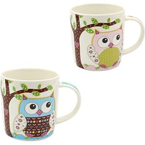 Dekohelden24 Zestaw 2 kubków do kawy filiżanka do kawy z porcelany motyw: kolorowe sowy w kolorze niebieskim różowym rozmiar wys./Ø: 9,5 x 8,5 cm, pojemność 350 ml, nadaje się do mycia w Dekohelden24 Zestaw 2 kubków do kawy filiżanka do kawy z porcelany motyw: kolorowe sowy w kolorze niebieskim różowym rozmiar wys./Ø: 9,5 x 8,5 cm, pojemność 350 ml, nadaje się do mycia w