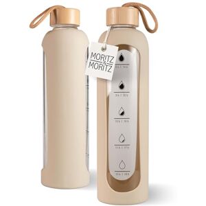 Moritz & Moritz Szklana butelka do picia 1000 ml – szczelna – szklana butelka do uprawiania sportu, szkoły, na uczelnię lub do pracy – z ochronnym silikonowym etui – łącznie ze skalą motywacyjną – z Moritz & Moritz Szklana butelka do picia 1000 ml – szczelna – szklana butelka do uprawiania sportu, szkoły, na uczelnię lub do pracy – z ochronnym silikonowym etui – łącznie ze skalą motywacyjną – z