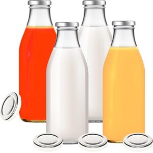 mikken 4 szklane butelki 1000 ml z 8 pokrywkami srebrne z etykietami mikken 4 szklane butelki 1000 ml z 8 pokrywkami srebrne z etykietami