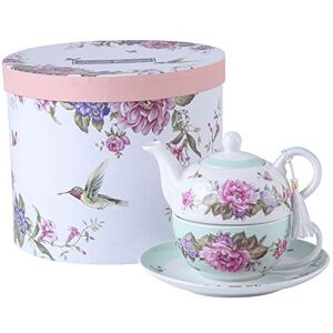 NONE London - Zestaw herbaciany z porcelany dla jednej osoby - Wzór z kwiatami, ptakiem i motylem NONE London - Zestaw herbaciany z porcelany dla jednej osoby - Wzór z kwiatami, ptakiem i motylem