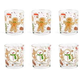 Excelsa Wonderful Ginger Zestaw 6 szklanek na wodę, dekoracyjne szkło świąteczne, bałwan i herbatnik imbirowy, 250 ml, 7,5 x 8,5 cm Excelsa Wonderful Ginger Zestaw 6 szklanek na wodę, dekoracyjne szkło świąteczne, bałwan i herbatnik imbirowy, 250 ml, 7,5 x 8,5 cm