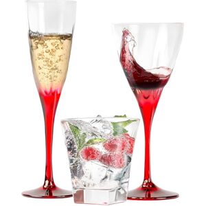 Avilia Zestaw 18 kieliszków – 6 kieliszków do wina, 6 kieliszków do szampana, 6 kieliszków do wody, przezroczyste szkło z czerwonymi detalami, eleganckie na każdą okazję Avilia Zestaw 18 kieliszków – 6 kieliszków do wina, 6 kieliszków do szampana, 6 kieliszków do wody, przezroczyste szkło z czerwonymi detalami, eleganckie na każdą okazję