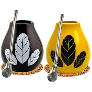 Mate Green Zestaw kubków do herbaty Mate dla dwojga ● ceramiczny kubek Hoja Yellow i Hoja Black 350 ml mate ● słomka do picia Bombilla i kokrpad ● stal nierdzewna Straw bombilla and ceramik yerba mate tea cup Mate Green Zestaw kubków do herbaty Mate dla dwojga ● ceramiczny kubek Hoja Yellow i Hoja Black 350 ml mate ● słomka do picia Bombilla i kokrpad ● stal nierdzewna Straw bombilla and ceramik yerba mate tea cup