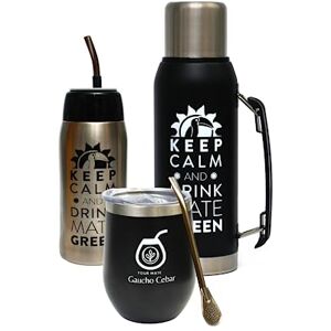 Gaucho Cebar Yerba Mate zestaw do herbaty, kompletny zestaw akcesoriów, termos 1 l, czarny i Yerbomos 680 ml, stal szlachetna Mate kubek do herbaty Termolid filiżanka 350 ml stalowa słomka Bombilla Gaucho Cebar Yerba Mate zestaw do herbaty, kompletny zestaw akcesoriów, termos 1 l, czarny i Yerbomos 680 ml, stal szlachetna Mate kubek do herbaty Termolid filiżanka 350 ml stalowa słomka Bombilla