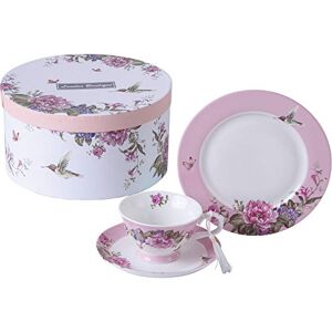 London Boutique Filiżanka do kawy i herbaty 19 cm zestaw talerzy deserowych 3 shabby chic vintage porcelanowy ptak motyl kwiatowe pudełko prezentowe (różowy) London Boutique Filiżanka do kawy i herbaty 19 cm zestaw talerzy deserowych 3 shabby chic vintage porcelanowy ptak motyl kwiatowe pudełko prezentowe (różowy)