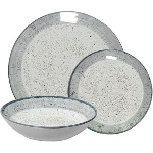 DRW 18-częściowy zestaw naczyń porcelanowych z cętkowaną dekoracją i szarą obwódką w stylu kamionki 26 x 6 x 26 cm DRW 18-częściowy zestaw naczyń porcelanowych z cętkowaną dekoracją i szarą obwódką w stylu kamionki 26 x 6 x 26 cm