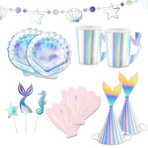 Decoraparty Zestaw sztućców z syrenką dla 6 osób, dekoracje na przyjęcie urodzinowe dla dziewczynki, opalizujący stół, 6 talerzy, 6 szklanek, 20 serwetek, 6 czapek, 1 baner, zestaw 3 nakładek na torty Decoraparty Zestaw sztućców z syrenką dla 6 osób, dekoracje na przyjęcie urodzinowe dla dziewczynki, opalizujący stół, 6 talerzy, 6 szklanek, 20 serwetek, 6 czapek, 1 baner, zestaw 3 nakładek na torty