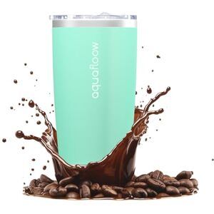 Aquafloow Kubek Termiczny z Podwójnymi Ściankami Izolowanymi ze Stali Nierdzewnej 500 ml, Kubek na Kawę Wielokrotnego Użytku ze Szczelną Pokrywką do Podróżowania, Biwakowania, na Zewnątrz Miętowy Aquafloow Kubek Termiczny z Podwójnymi Ściankami Izolowanymi ze Stali Nierdzewnej 500 ml, Kubek na Kawę Wielokrotnego Użytku ze Szczelną Pokrywką do Podróżowania, Biwakowania, na Zewnątrz Miętowy