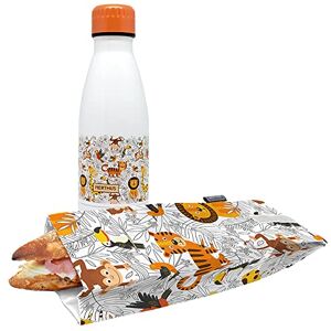 NERTHUS FIH 1007 zestaw butelka ze stali nierdzewnej dwuścienna torba na kanapkę dziecięca lwy idealny do szkoły NERTHUS FIH 1007 zestaw butelka ze stali nierdzewnej dwuścienna torba na kanapkę dziecięca lwy idealny do szkoły