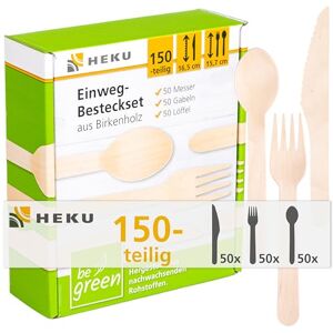 Heku be green 150-częściowy zestaw sztućców jednorazowych z drewna brzozowego – 50 noży (16,5 cm), 50 widelców, 50 łyżek (15,7 cm), możliwość kompostowania, wyprodukowany z surowców odnawialnych i Heku be green 150-częściowy zestaw sztućców jednorazowych z drewna brzozowego – 50 noży (16,5 cm), 50 widelców, 50 łyżek (15,7 cm), możliwość kompostowania, wyprodukowany z surowców odnawialnych i