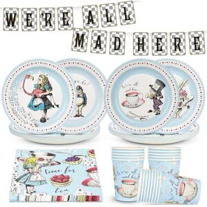 Talking Tables Alice in Wonderland Decorations and Party Tableware for 16 Guests Mad Hatter Bunting, talerze, nappkins, Cups, Table Cover for Birthday, Baby Shower, Book Day Talking Tables Alice in Wonderland Decorations and Party Tableware for 16 Guests Mad Hatter Bunting, talerze, nappkins, Cups, Table Cover for Birthday, Baby Shower, Book Day