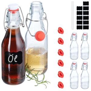 Relaxdays szklane butelki, zestaw 6 sztuk, 250 ml, z etykietami i blatem obrotowym, do wielokrotnego napełniania, do olejów, octu, likierów, przezroczystych, plastikowych, stali nierdzewnej Relaxdays szklane butelki, zestaw 6 sztuk, 250 ml, z etykietami i blatem obrotowym, do wielokrotnego napełniania, do olejów, octu, likierów, przezroczystych, plastikowych, stali nierdzewnej