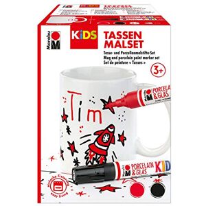 Marabu 0125000000102 KiDS Porcelain & Glass Painter, zestaw do malowania kubków Tim, kreatywny zestaw dla chłopców z białą filiżanką i 2 pisakami do malowania porcelanowego w kolorze czerwonym i Marabu 0125000000102 KiDS Porcelain & Glass Painter, zestaw do malowania kubków Tim, kreatywny zestaw dla chłopców z białą filiżanką i 2 pisakami do malowania porcelanowego w kolorze czerwonym i