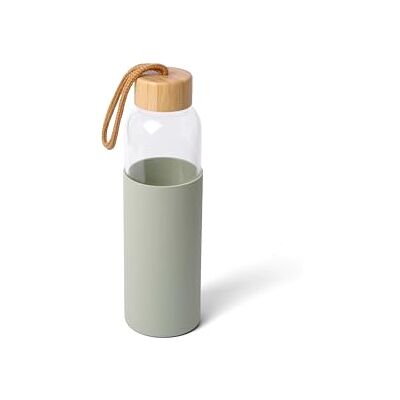 Birambeau Szklana butelka 550 ml Szklana butelka na wodę Butelka wielokrotnego użytku Zielona osłona silikonowa Bambusowa pokrywka Lina, zielona Birambeau Szklana butelka 550 ml Szklana butelka na wodę Butelka wielokrotnego użytku Zielona osłona silikonowa Bambusowa pokrywka Lina, zielona