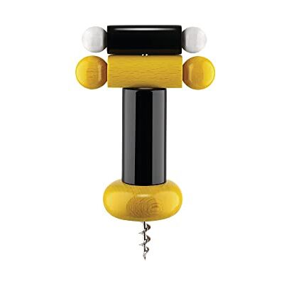 Alessi ES17 1 korkociąg z drewna bukowego, czarny, żółty i biały 100 Values Collection, stalowy Alessi ES17 1 korkociąg z drewna bukowego, czarny, żółty i biały 100 Values Collection, stalowy