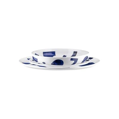 Alessi NF08S12 zestaw stołowy, 12 sztuk, porcelana, biały, niebieski Alessi NF08S12 zestaw stołowy, 12 sztuk, porcelana, biały, niebieski